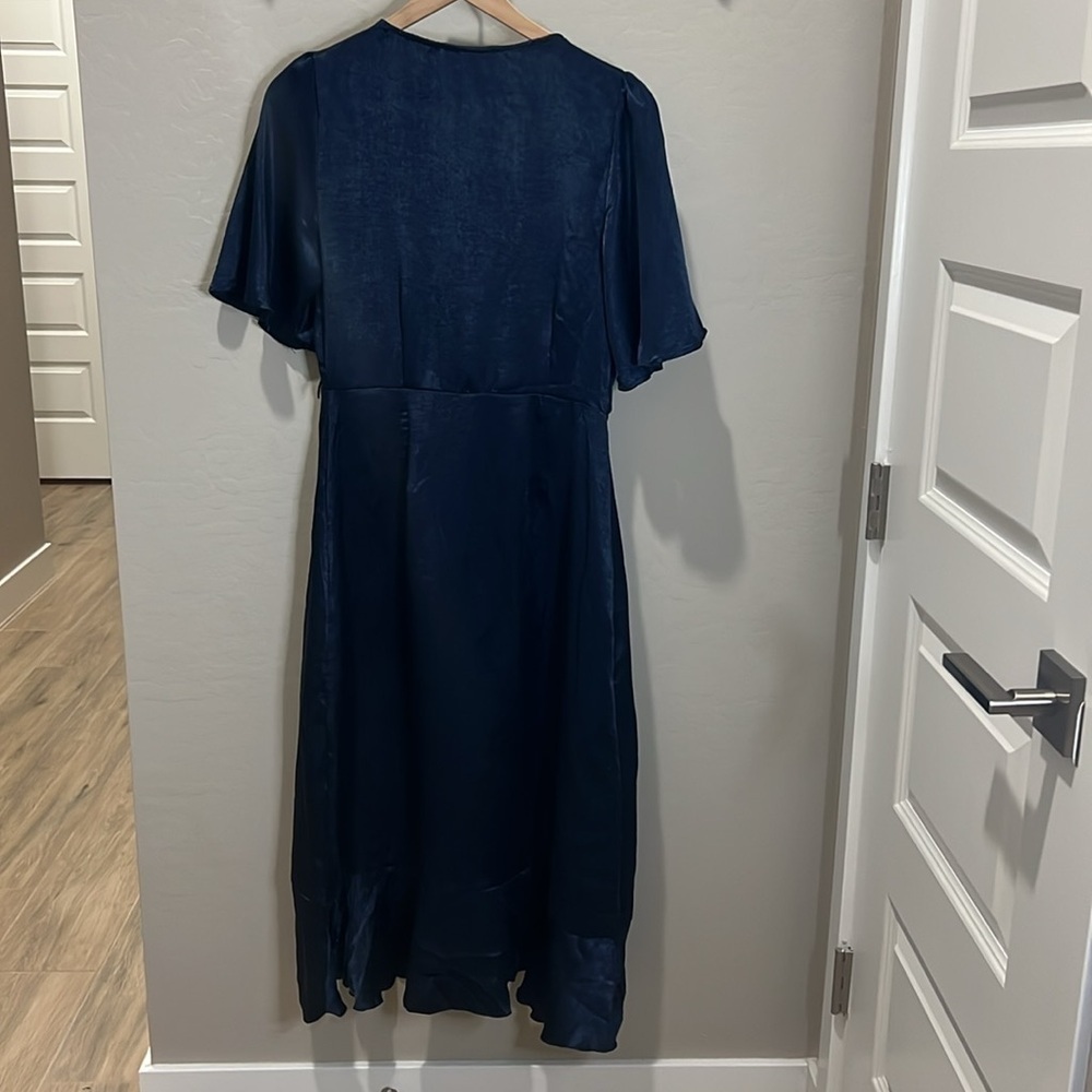 Silk Dress Margot Satin Wrap Navy Blue Party Audrey Soft Francesca’s Holiday - Picture 9 of 15
